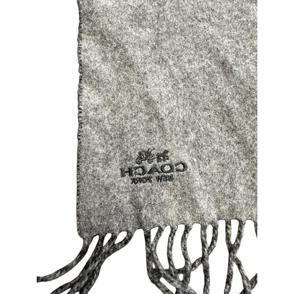 Coach Reversible Gray Charcoal Fringe Scarf Soft Wool Cashmere Feel Logo - Picture 1 of 9